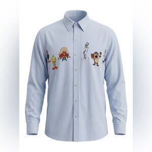 ACME CLOTHING CO. MENS BUTTON DOWN SHIRT LIGHT BLUE WITH LOONEY TUNES SIZE S/M